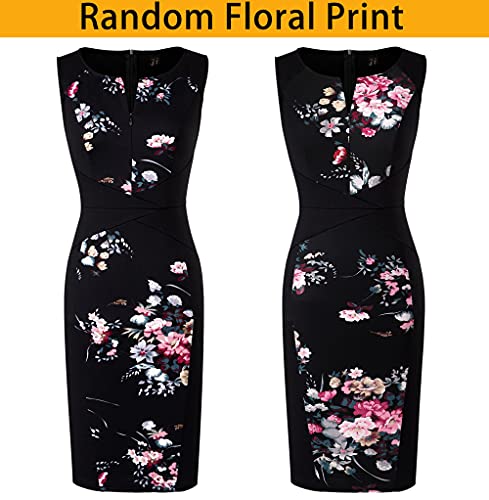 Vfshow E671NEW Womens Black Floral Print Summer Elegant Slim Zipper Up Work Business Office Party Bodycon Pencil Sheath Dress 5366 Blk S thumb #3