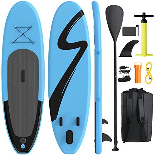 Stand Up Paddle Board Aufblasbar, Aufblasbares SUP Board, Komplettes Paddleboard mit Verstellbares Paddel Pumpe Rucksack Leine Schulterriemen, Stand-Up Paddling Board für Einsteiger