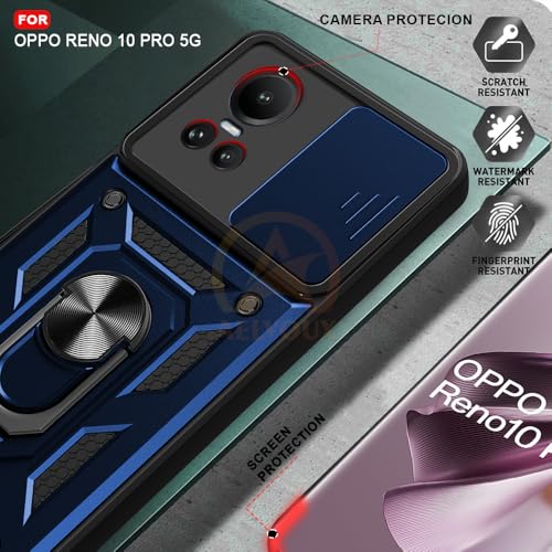 Image of Armor Bumper Back Cover Case for Oppo Reno 10 /10 Pro 5G Rotating Camera Cover, Ring Holder & Kickstand | Heavy Duty & 360 Degree Protection Oppo Reno 10 /10 Pro 5G Back Cover (Blue)
