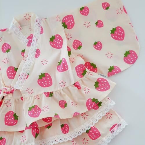 Jinbei Kids Girls 4-Pieces Set Cotton Breathable Kimono Summer Hair Decoration Cute Japanese Clothing 90-130cm3