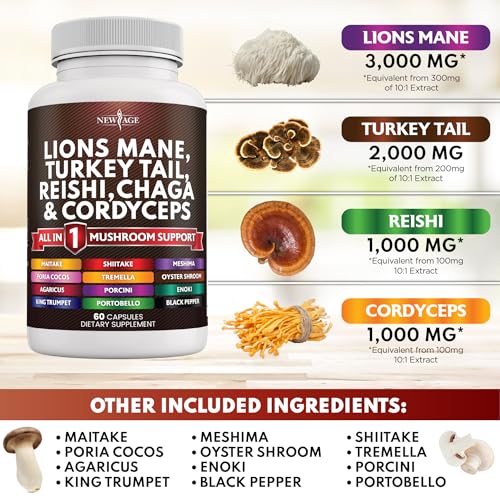 New Age Lions Mane 3000Mg 20In1 Mushroom Supplement With Turkey Tail 2000Mg Reishi 1000Mg Cordyceps Chaga 1000Mg With Marshmallow Root thumb #1