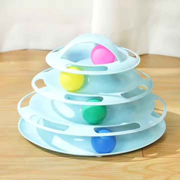 Miniatura 5 de Tocadiscos de pista de juguete para gatos (4 niveles) interactivo, placa de juego de rompecabezas atractiva para gatos y mascotas pequeñas. Pista de