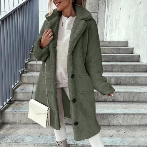 Long Teddy Coat for Women Lapel Sherpa Button Down Fleece Winter Jacket - image 2