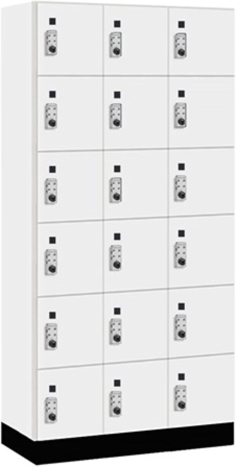 Salsbury 12" Wide Premier Wood Locker-Six Tier Box Style-3 Wide-6 Feet High-18 Deep-Arctic White-Silver Resettable Combination Locks