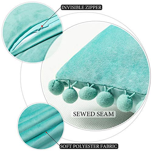 Miulee Pack Of 2 Decorative Pillow Covers Soft Boho Velvet Throw Pillow Covers With Pom-Poms Cute Solid Square Couch Cushion Cases Set For Bed Sofa Living Room Girls Child 18X18 Inch Teal Green #TOP2