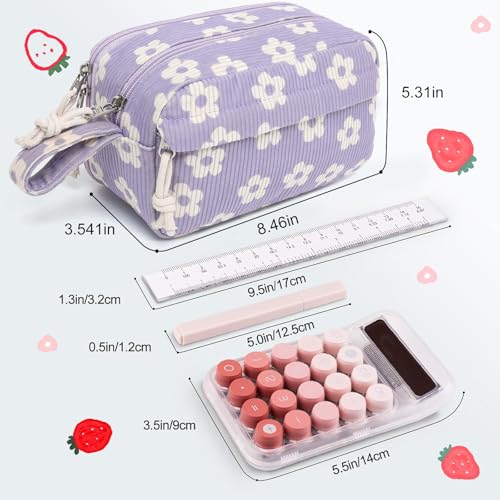 Image of Bluboon Big Capacity Pencil Case Pencil Pouch Pen Case School Supplies Cute Pencil Box Pencil Bag for Teen Girls Boys Women Man (Beige Flower Purple)
