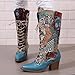 HINDOLA Cowboy Boots for Women Chunky Heels Lace Up Western Cowgirl Retro Boot Classic Fashionable Embroidered Mid-Calf Boots
