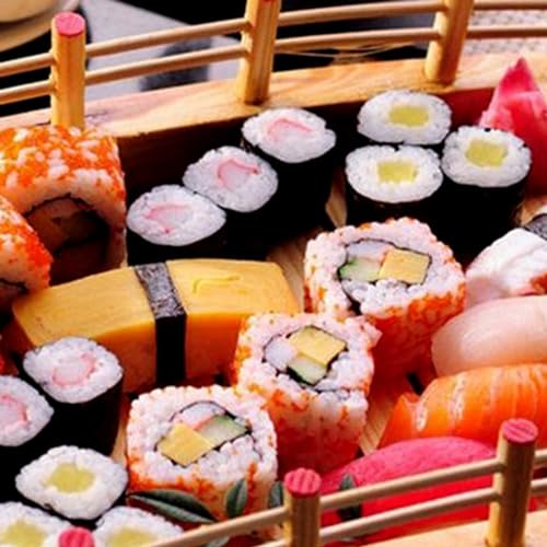 Sushi-Boot aus Bambus, Bambusbogen, Sashimi-Platte und Speiseplatte, Sushi-Brückenboot, Holz-Servierplatte, Brett, Tablett, Boden, zerlegbar
