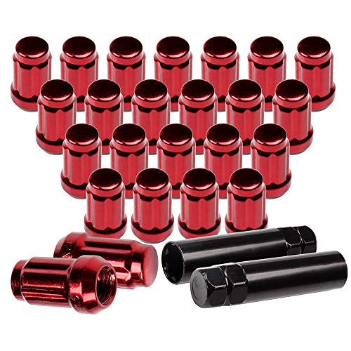 Image of SCITOO 24Pcs M12x1.5 Wheel Lug Nuts Set 1.37 inch Tall 3 /4 inch Hex Cone Seat | 12x1.5 Closed End Lug Nuts+2Key fit for Toyota 1997-2016 for Camry,1997-2016 for 4Runner,2000-2006 for Tundra OEM Factory Red