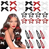 SAWINDA 36Pcs Red Mini Hair Bows Y2K Star Hair Barrettes Metal Snap Hair Clips Water Drop No Slip Hair Clips for Women Bowknot Star Hair Accessories for Girls