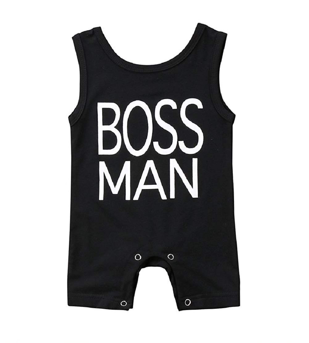 Baby Boy Romper Black , WXGH Boss Man Print Baby Boy Jumpsuit Sleeveless Summer Shorts
