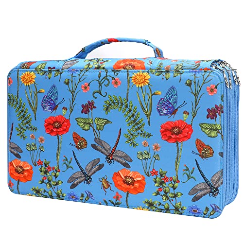 Image of Vomgomfom 300 Slots Marker Case 4-Layer PU Leather, Handle, Blue