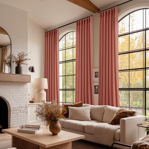 Image of Terracotta Pinch Pleated Semi Sheer Linen Curtains 120 Inch Long Drapes