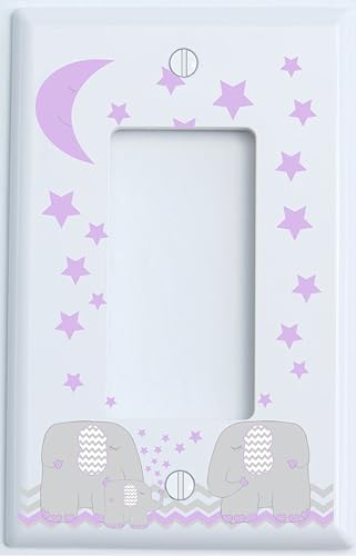 Miniatura 1 de Placa de interruptor de luz de elefante morado y cubiertas de salida con luna morada y estrellasdecoración de guardería de elefante con chevrones