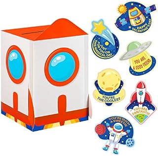 GROBRO7 40Pcs Valentines Boxes for Kids Classroom Exchange Cards Mailbox Kit Outer Space Rocket Astronaut Spaceship 3D DIY Greeting Cards Box, Valentines Day School Games Party Favors for Boys Girls