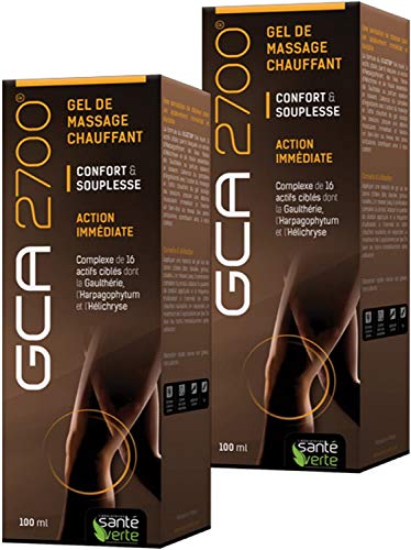 GCA 2700u00a0Gelu00a0calentador con 16 activos concentrados como herpagofito, helicriso y golteria u0096u00a0Lote de 2u00a0tubos de 100u00a0ml