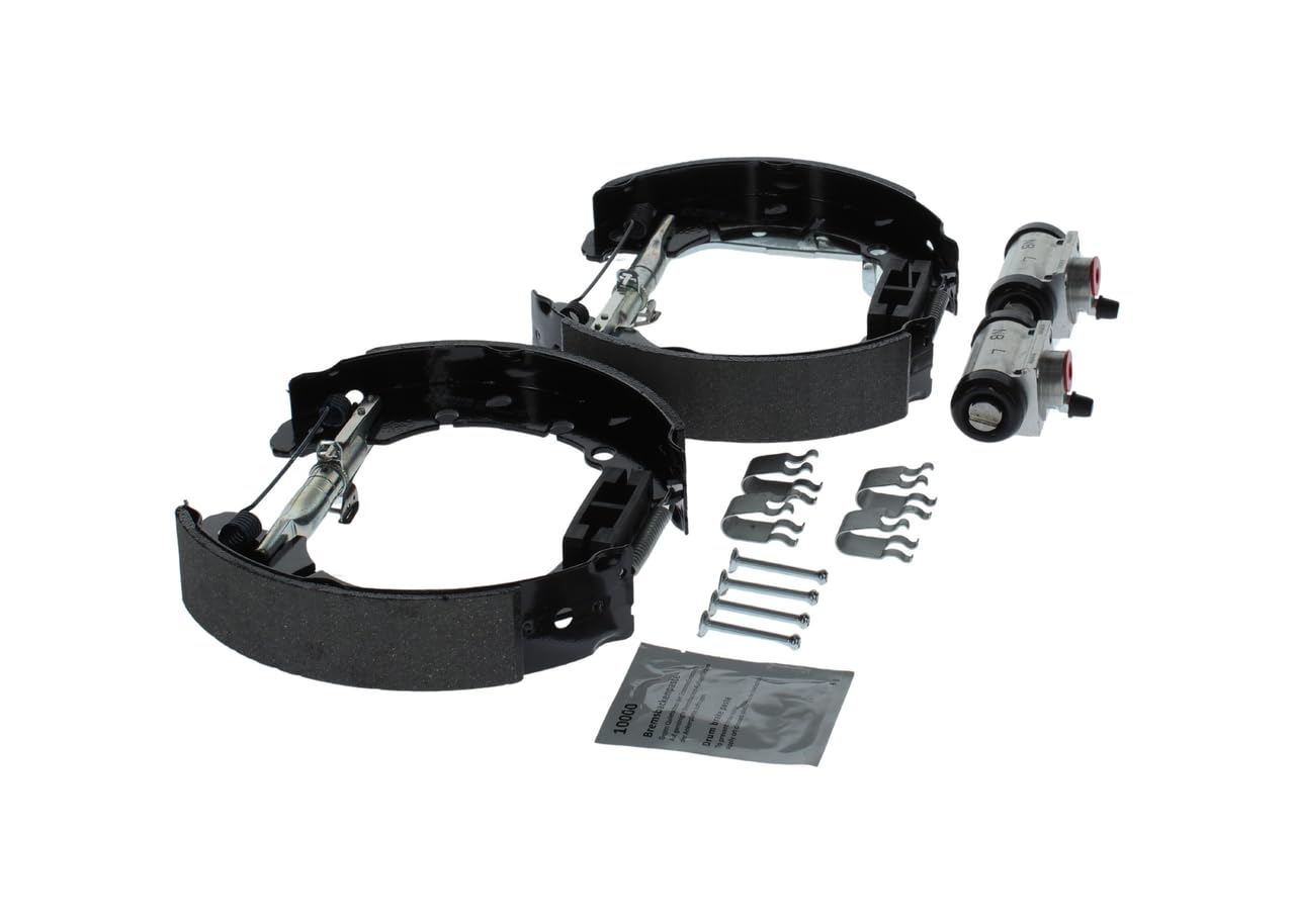 BOSCH Kit ganasce freno 0204114625 | Kit freno a tamburo posteriore - 1 set preassemblato, 2 cilindri freno a ruota, 4 ganasce freno