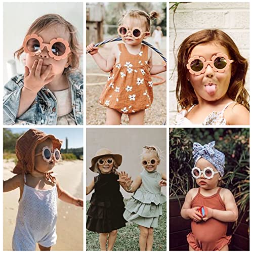 Cute flowers and round sunglasses for Kids Flexible Rubber Frame UV400 Protection for Toddler Girls Boys Age 2-104