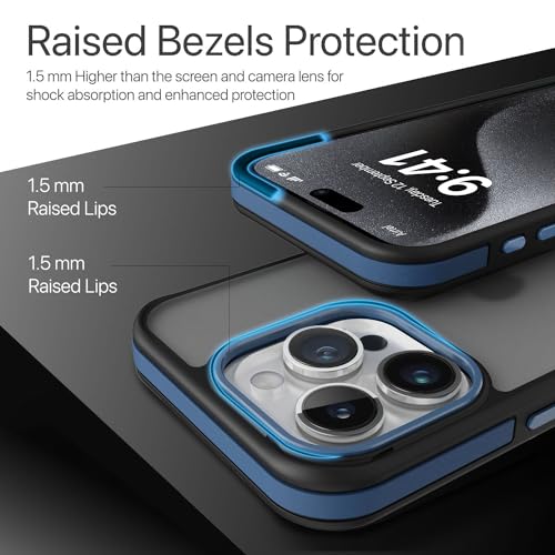 Image of Vaku Luxos Elemento Series Back Cover Case for iPhone 15 Pro Metal Frame Camera Bump Shockproof Scratch Resistant Slim Thin Military-Grade Protection- Blue