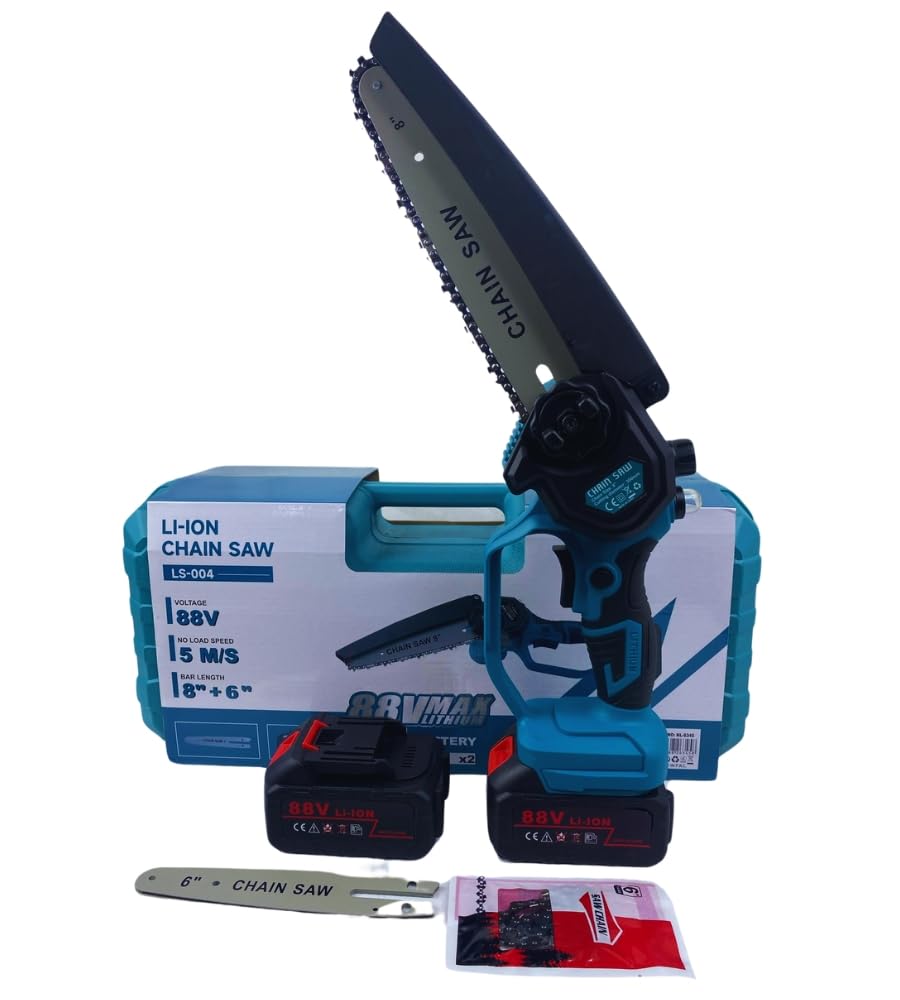 Sega Elettrica a Batteria, Motosega Doppia Lama 6 + 8 Pollici 500W con 2 Batterie 21v, Valigetta Portatile, Potatura con Olio Automatico Taglio del Legno Rami Giardino