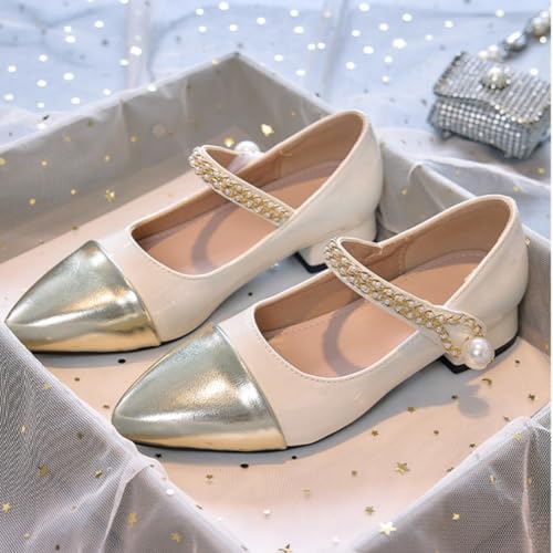 Girls Low Heel Princess Dress Shoes Pearl Mary Jane Pumps Wedding Party2