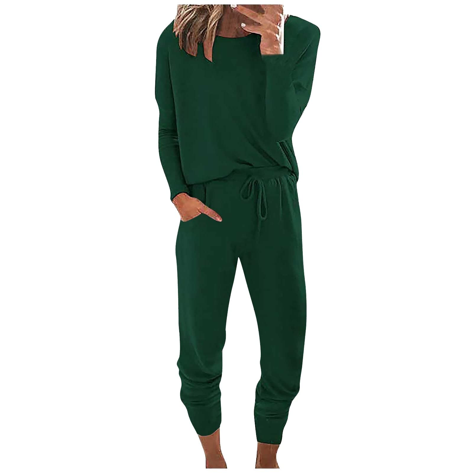 Womens Two Piece Outfit Long Sleeve Pullover Tops and Long Pants Sweatsuits 2024 Fashion Trendy 2 Piece Pajamas