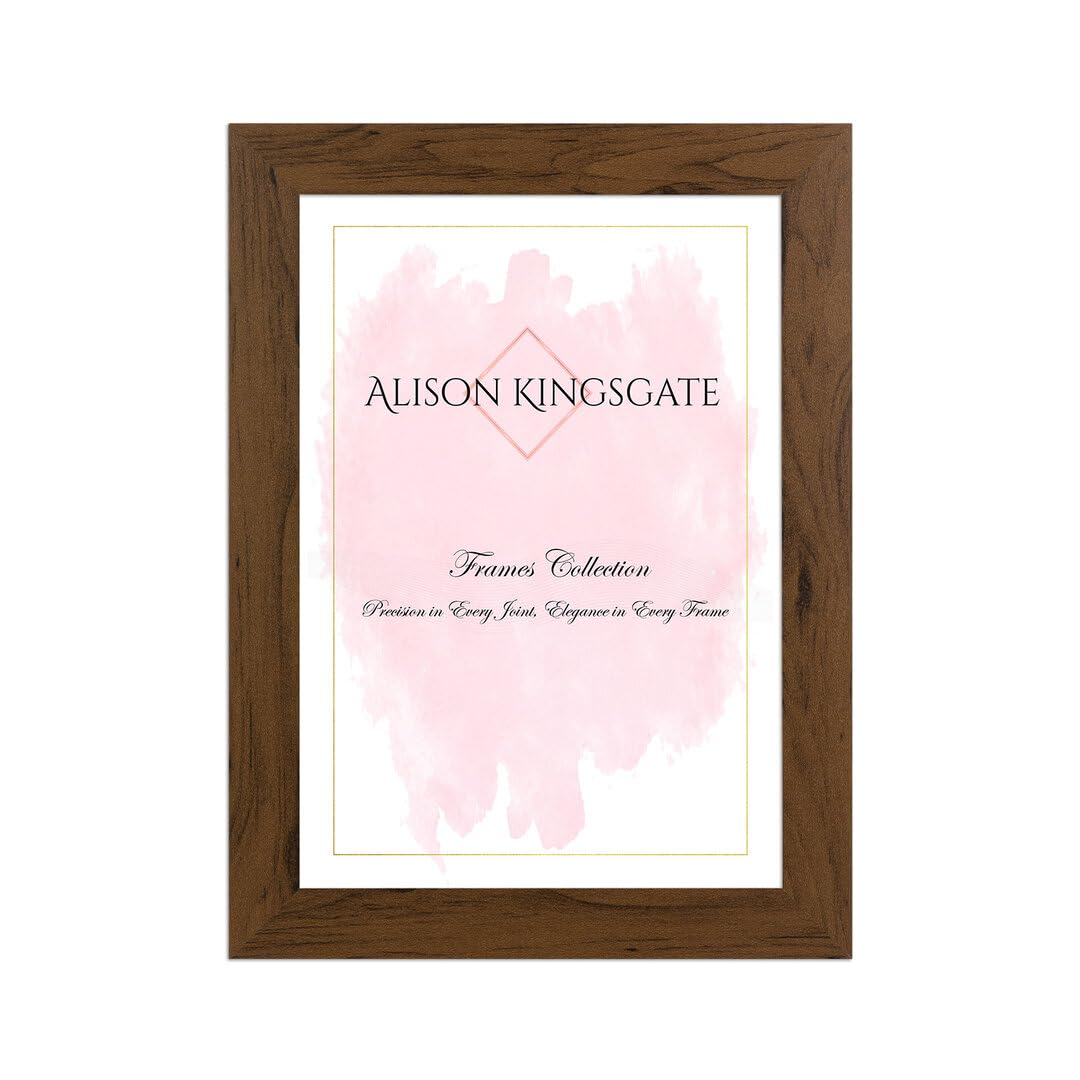Alison Kingsgate Modern 6X4 Walnut Picture Frames- Engineered Wood Photo Frame with Shatterproof Perspex Front- Ideal for Posters, Certificates & Artwork- Wall Mount or Tabletop Display