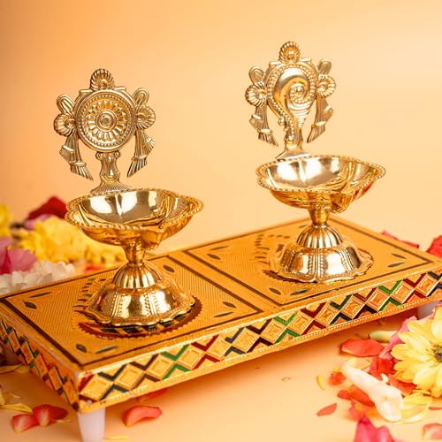 Best Navratri Home Decoration Items (2026) 37 Anciently Shankh Chakra Diya Set (Big) | Brass Shanku Chakra Vila...