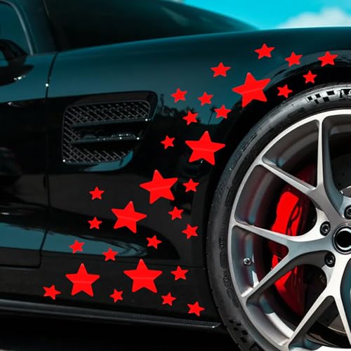 30 Pcs Star Vinyl Car Stickers Stars Car Body Sticker Star DIY Laptop Wall Home Decoration (Reflective Red)