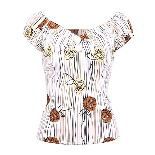 Image of YARN & INK Women's Rockabilly Tops 1950s Pinup Shirt Casual Off Shoulder Vintage Blouse
