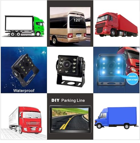 4Pin Auto-Rückfahrkamera Parkassistenzsystem, 12V-24V 5 'TFT LCD HD Farb-Rückfahrmonitor + 8 LEDs...