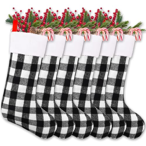 YUJUN 6PCS 22IN Christmas Stockings Decoration Black&White Hanging Stocking