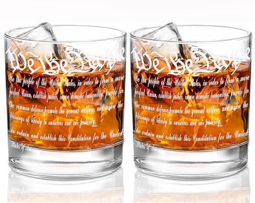 YJGS We The People Whiskey Glasses Set of 2, 12 oz Old Fashioned US Constitution Rocks Glass,...