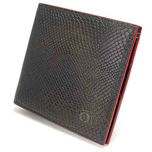 ColdFire Snake Eye Slim Wallet - 8 Card Slots - RFID Blocking - Mens wallet Leather Bifold - Multi Compartment Design - Snakeskin Pattern (Red Edges)
