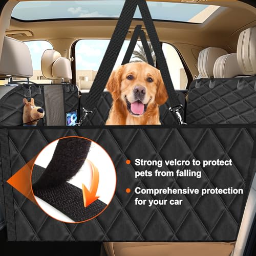 Vinstatin Auto Rückbank mit Harter Unterseite, Hundedecke Verbreitert, Autoschondecke Hund Wasserdicht Kratzfest rutschfest,Autositz Hund Rückbank mit Sicherheitsgurt