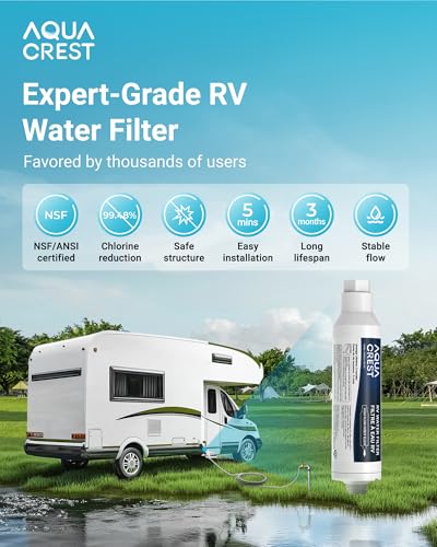 AQUA CREST RV Water Filter, RV Inline Water Filter with NSF Certified, Reduces Chlorine, Bad Taste and Odor, Ideal for Garden and Camper (Filter 4 Pack)