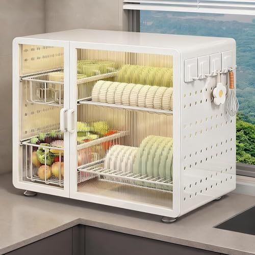 HANELREEZD Estante for secar Platos sobre encimera sobre el Fregadero, estantes for Platos de 2 Niveles for encimera de Cocina con Soporte escurreplatos(White,A2)