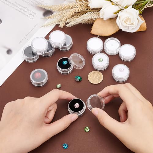 PH PandaHall 20 Stück Rock Vitrine Edelstein Box Diamant Aufbewahrungsbox Schwarz Weiß Kleine Runde Behälter Organizer Mit Schaumstoff Für Sammlerstücke Strass Kristall Kleine Gegenstände