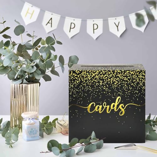Image of FALIZIFU Black Card Box for Party Gold Foil Gift Card Box Holder for Wedding Birthday Baby Shower Retirement Graduation