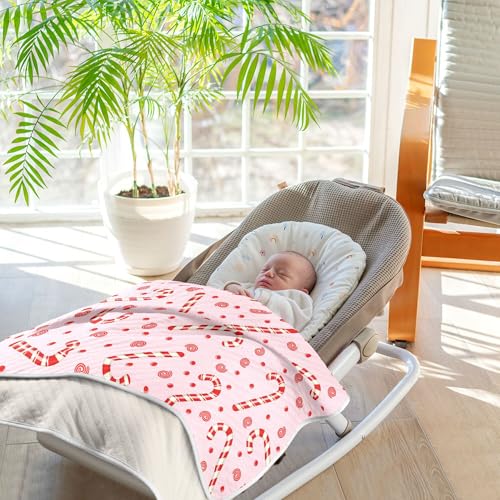 Image of Candy Cane Christmas Pink Baby Blankets Soft Warm Crib Stroller Blanket for Toddler Newborn Girls Boys, 30x40in