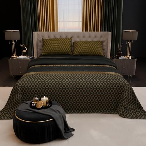 Image of Stoa Paris 100% Bamboo Cotton King Size Bedsheet with 2 Pillow Covers, 200TC Printed Bedding Set, Breathable, All-Season Comfort, Aesthetic Home Decor, Imperial Grandeur - Verde Empire (228cmx274cm)