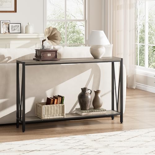 GAOMON Console Table, 2-Tier Entryway Table with Storage, 43" Narrow Sofa Table with V Design, Industrial Console Table for Entryway, Living Room, Hallway, Foyer, Corridor, Office-Grey