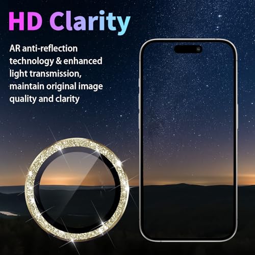 Protection objectif iPhone 17 Pro en verre trempé pailleté or luxe