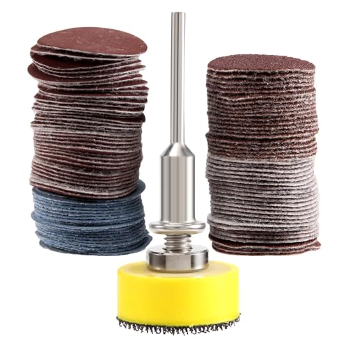 Surluoen 100 Piezas 25Mm 1 Pulgada Disco Lijadora Disco De Lija 100-3000 Papel De Grano con Placa De Almohadilla De Pulido Abrasivo+Vástago De 1/8 Pulgadas Para Herramienta Rotativa