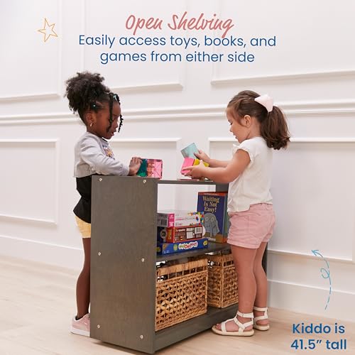 Image of ECR4Kids 2-Shelf Mobile Double-Sided Storage Cabinet, Classroom Furniture, Grey Wash
