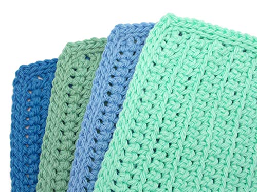 Ocean 4 Inch X 7 Inch Rectangular Crochet Cotton Dishcloths, Set Of 4 Blue, Periwinkle, Mint, Aqua #TOP1