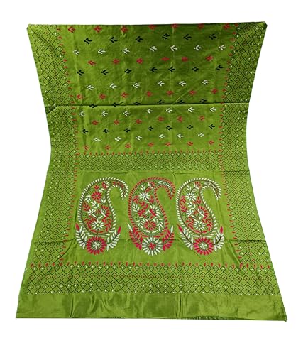 Image of SHRISTI CLOTHINGS Women's Hand Embroidered Cotton Silk Kantha Stitch Saree with Blouse Piece (SB430324 MEHANDID19)