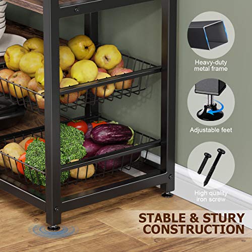 Homemaxs Kitchen Baker’s Rack, 4 Tier+ 4 Tier Microwave Storage Stand with 2 Slide-Out Mesh Baskets, Vintage Utility Shelf for Spices, Pots, and Pans Organizer Workstation - Rustic Brown