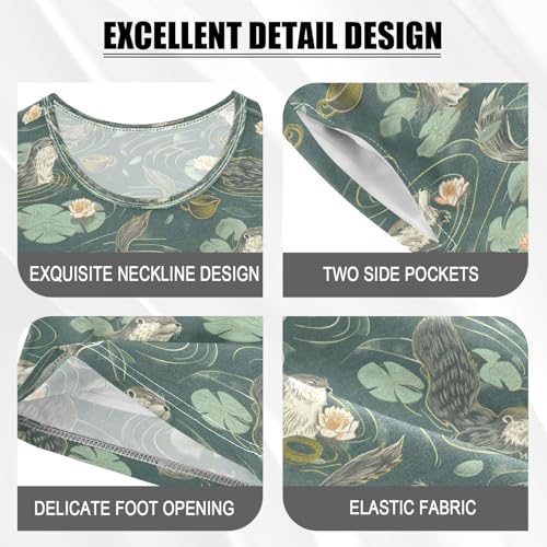 senya Otter Lotus on Pond Summer Pajamas Set Short Cotton Sleepwear 2 Piece4