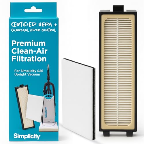 Image of Simplicity Vacuums SF26 HEPA Filter Media Set for Simplicity Premium Allergy Upright Vacuum – Certified-HEPA Media Filter and Charcoal Infused Pre-Filter, Compatible with S26 Upright Vacuum Only